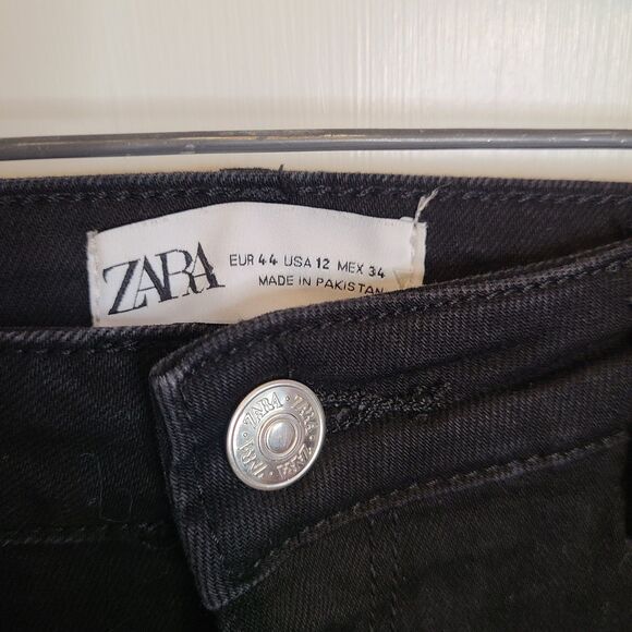 Zara Split Hem Slim Jeans Black High-Rise Full Length Straight Leg Size 12 - Picture 6 of 15